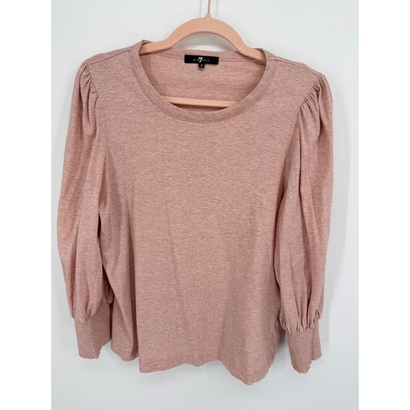 7 For All Mankind Tops - 7 For All Mankind Top Womens Medium Rose Pink Puff Sleeve Smocked Cuff 69497